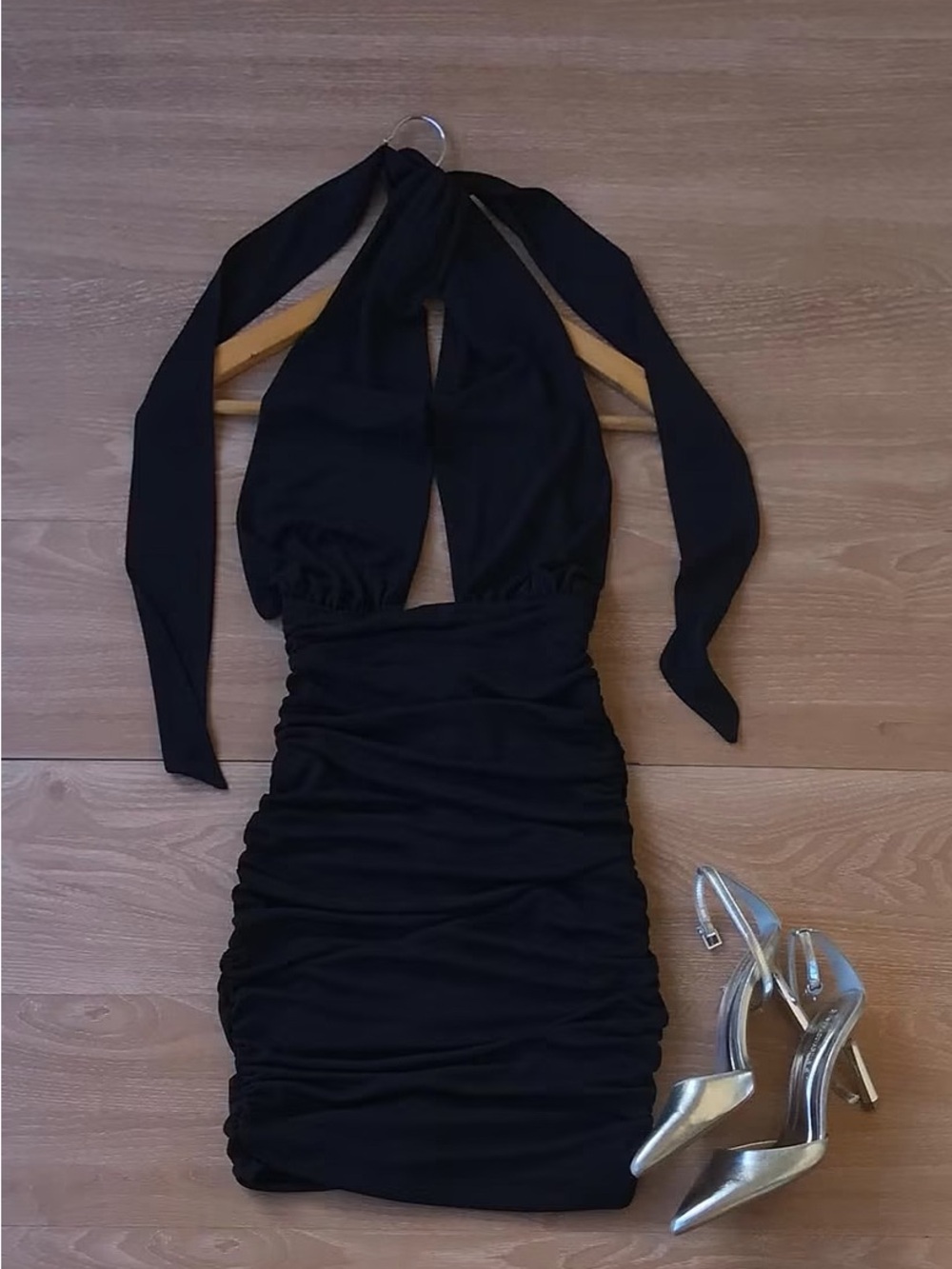 Zara Black Halter Ruched Mini Dress